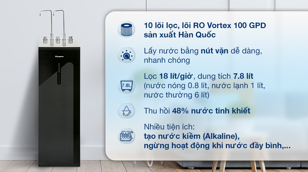 Máy lọc nước RO nóng nguội lạnh Kangaroo KG10A18 10 lõi
