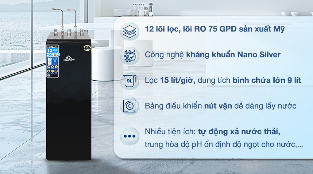 Hòa Phát HPN669 12-Core RO Water Purifier with Hot, Warm, and Cold Water
