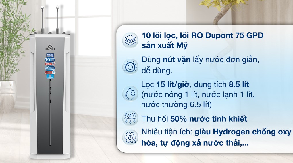 Máy lọc nước RO nóng nguội lạnh Hòa Phát HPN635 10 lõi