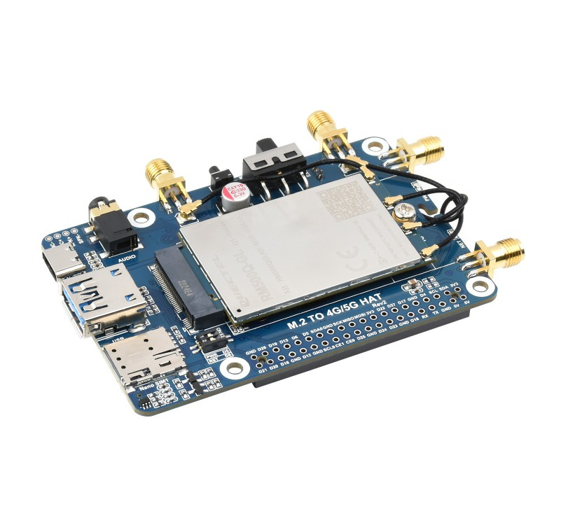 Mô-đun 5G RM500x/RM502x gắn HAT cho Raspberry Pi – hỗ trợ 5G/4G/3G, đa băng tần, 4 ăng-ten LTE-A, định vị GNSS